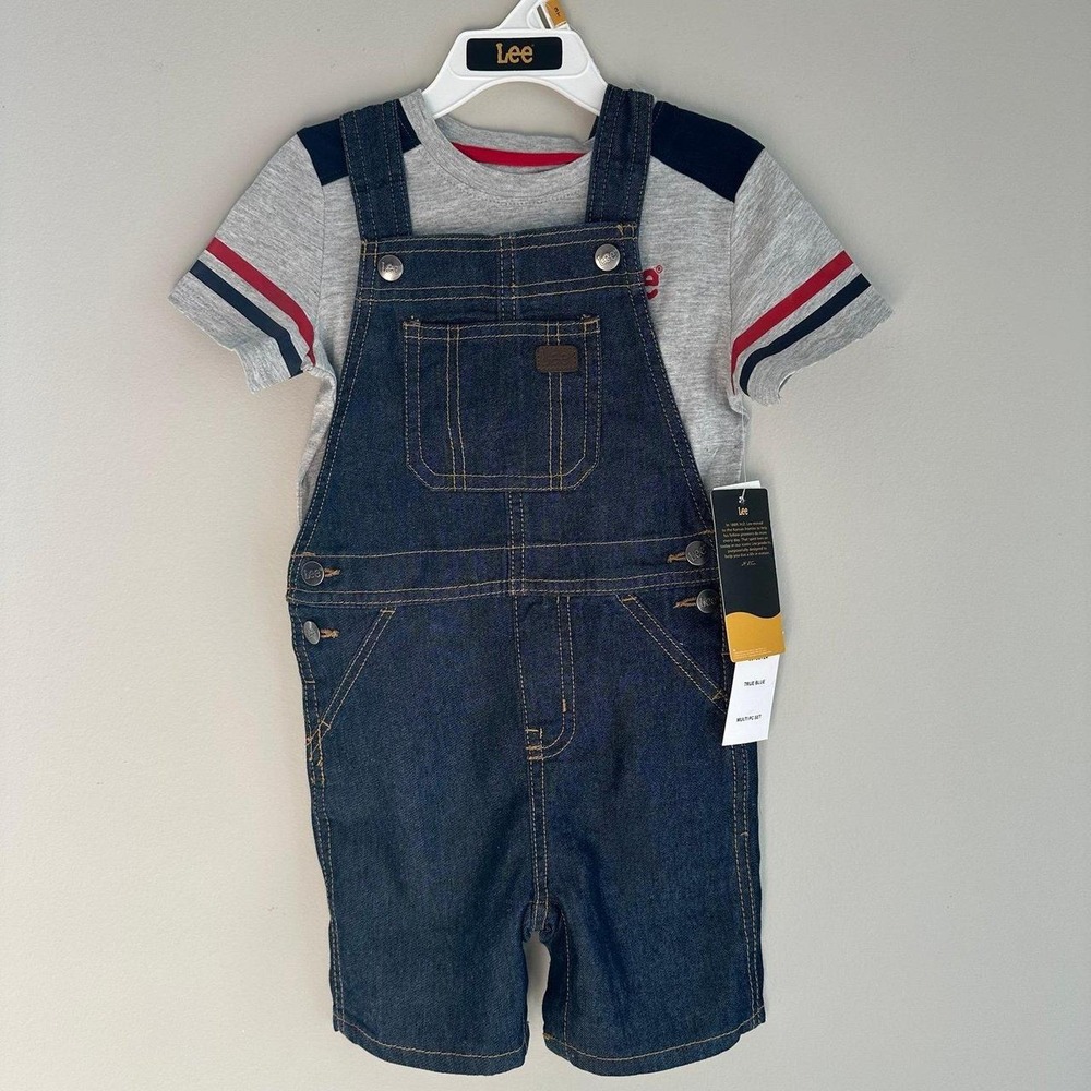 NWT Lee 3T Toddler Boy 2 Piece Denim Overalls T Shirt Bleeker Wash Blue